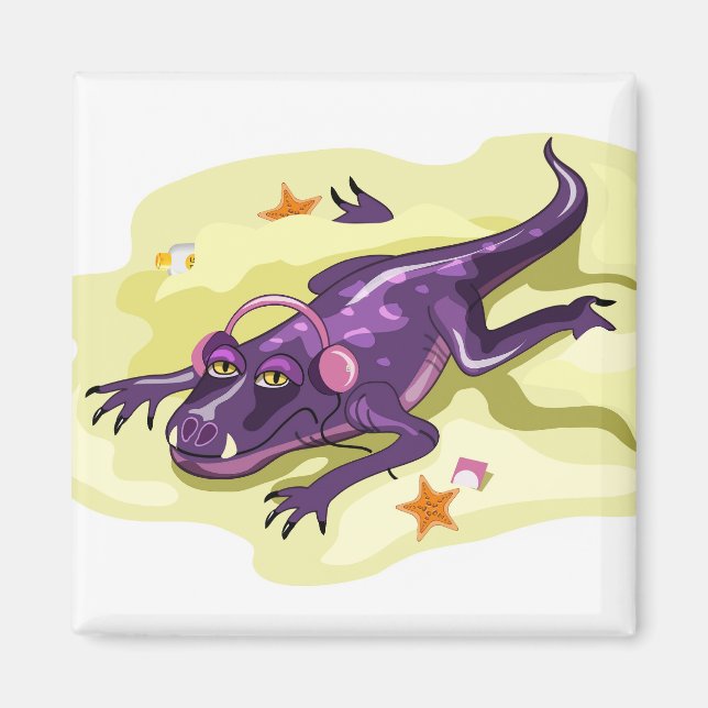 Anteosaurus Sunbathing With Headphones. Magnet (Front)