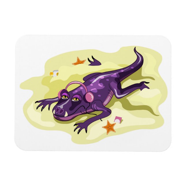 Anteosaurus Sunbathing With Headphones. Magnet (Horizontal)