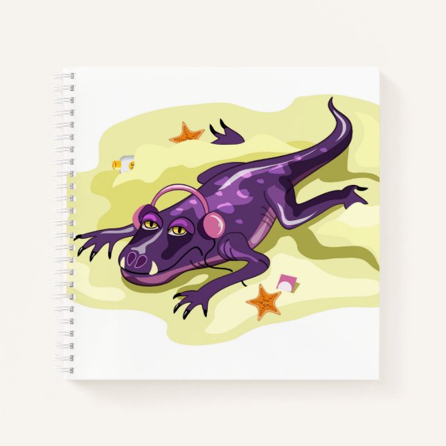 Anteosaurus Sunbathing With Headphones. Notebook (Front)