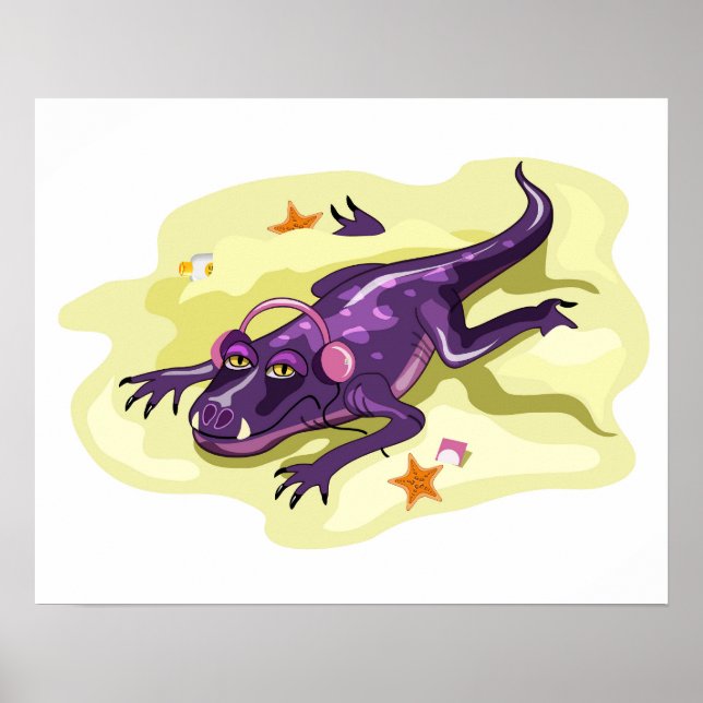 Anteosaurus Sunbathing With Headphones. Poster (Front)