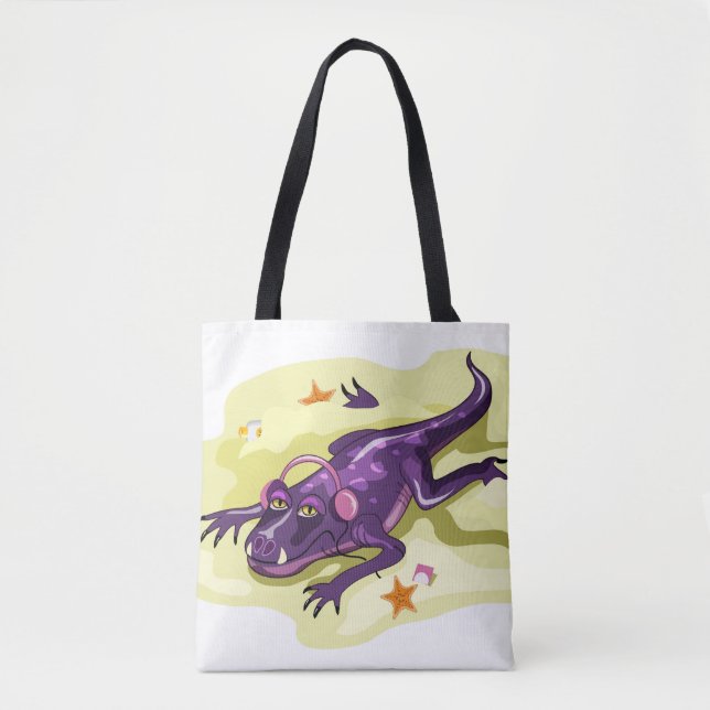 Anteosaurus Sunbathing With Headphones. Tote Bag (Front)
