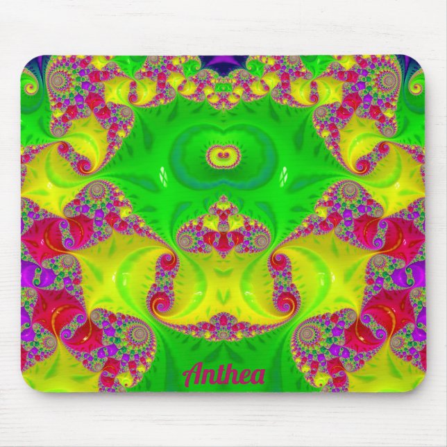 ANTHEA ~ Zany Hot Cerise, Yellow, Red and Green  Mouse Mat (Front)