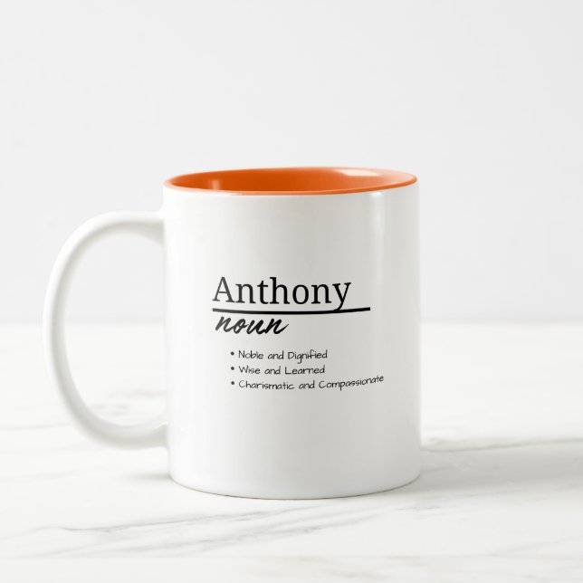 Anthony, Boy Personalised Name Definition Two-Tone Coffee Mug (Left)