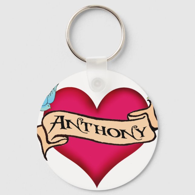 Anthony - Custom Heart Tattoo T-shirts & Gifts Key Ring (Front)