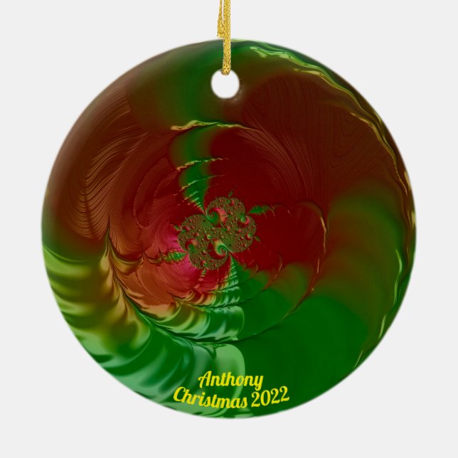 ANTHONY ~ Glossy Red and Green Christmas 2022 Ceramic Tree Decoration (Back)