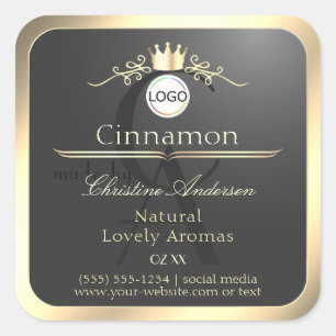 Anthracite Gold Border Logo Monogram Product Label