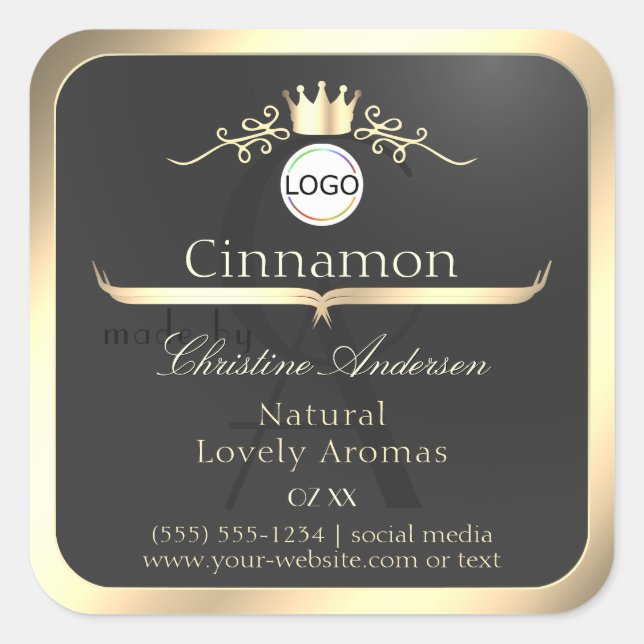 Anthracite Gold Border Logo Monogram Product Label (Front)