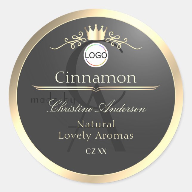 Anthracite Gold Border Logo Monogram Product Label (Front)