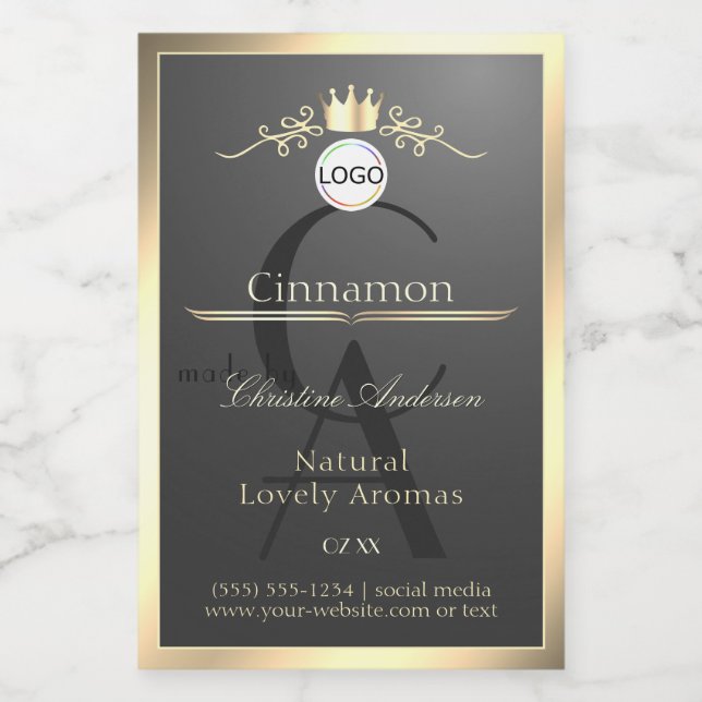 Anthracite Gold Border Logo Monogram Product Label (Single Label)