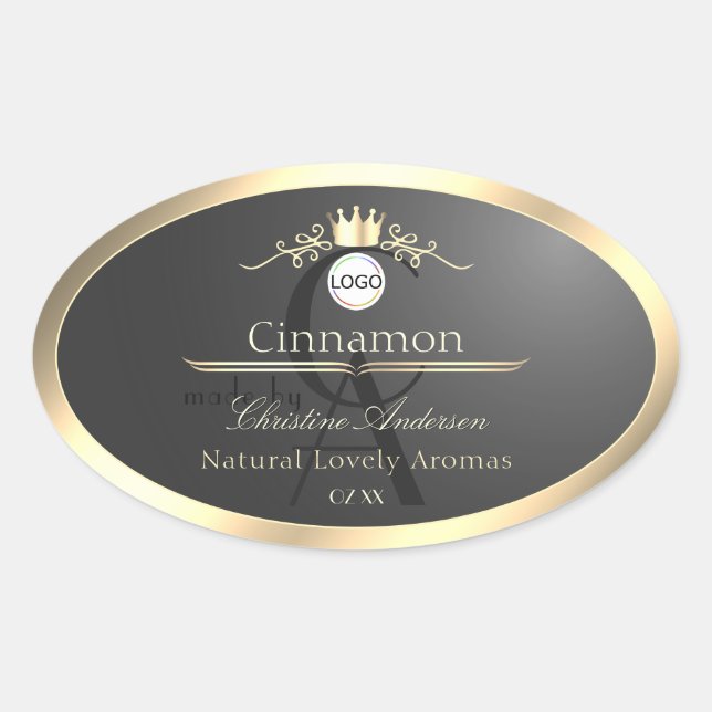 Anthracite Gold Border Logo Monogram Product Label (Front)