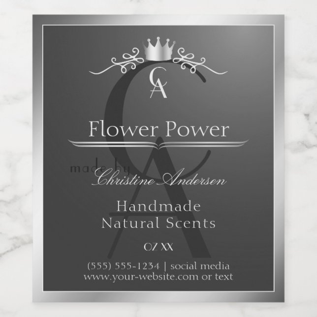 Anthracite Product Label Silver Frame and Monogram (Single Label)