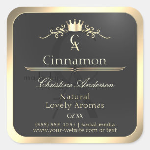 Anthracite with Gold Border Monogram Product Label