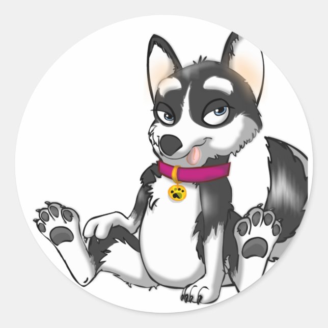 Anthro Husky Puppy Classic Round Sticker (Front)
