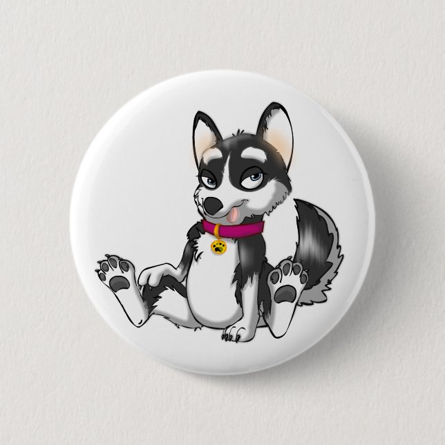 Anthro Siberian Husky Button (Front)