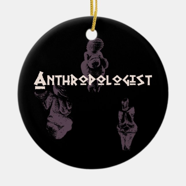 Anthropologist with Prehistoric Venus Goddess Ceramic Tree Decoration (Front)