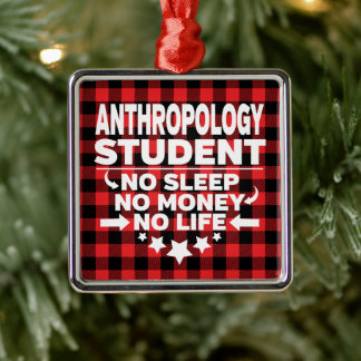 Anthropology College Student Red Plaid Xmas Metal Tree Decoration