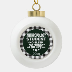 Anthropology Student Sleep Money Life White Plaid Ceramic Ball Christmas Ornament