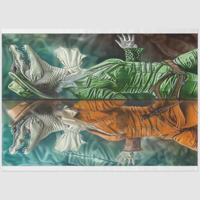 Anthropomorphic Alligator Duelling Gators Decoupag Tissue Paper (Front)
