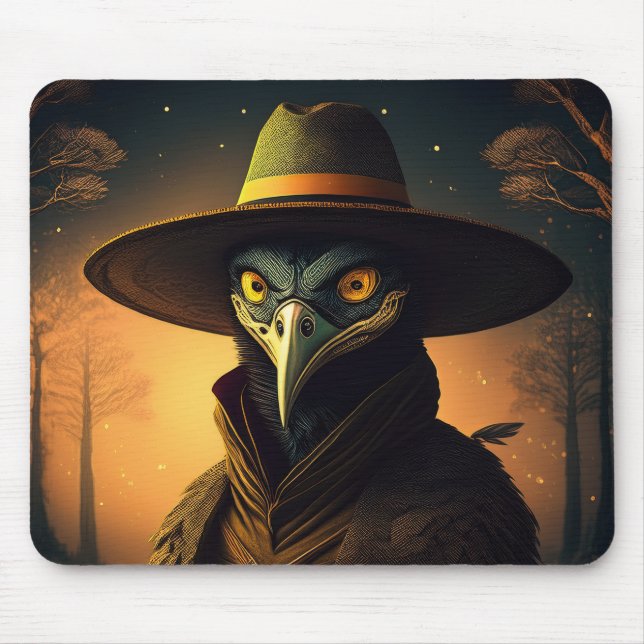 Anthropomorphic Blackbird Seer In Elegant Outfit Mouse Mat (Front)