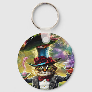  anthropomorphic Cat Mad Hatter Fantasy Fairytale  Key Ring