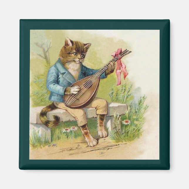 Anthropomorphic Cat Playing Mandolin Magnet (Front)