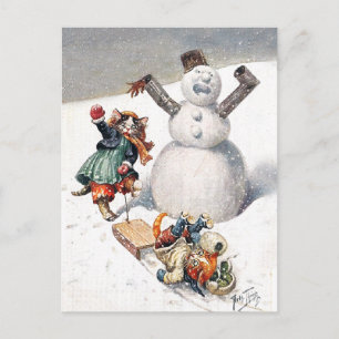 Anthropomorphic Cats Play in the Snow Postcard
