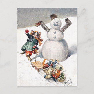 Anthropomorphic Cats Play in the Snow Postcard