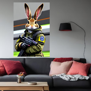 Anthropomorphic cool rabbit Soldier   AI Art Poster