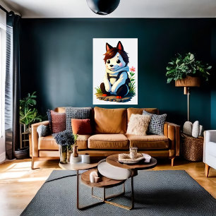 Anthropomorphic Dog with a Flower   AI Art Poster