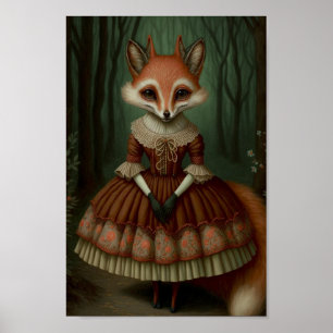 anthropomorphic fox girl wearing a dress poster