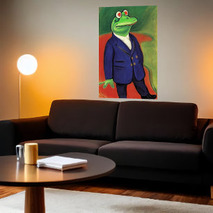 Anthropomorphic frog in blue suit AI Art Poster