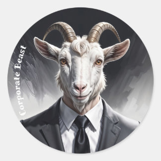 Anthropomorphic goat businessman headshot classic round sticker