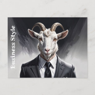 Anthropomorphic goat businessman headshot postcard