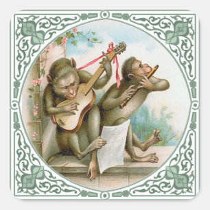 Anthropomorphic Monkeys Playing Music Square Sticker