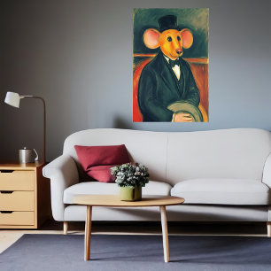 Anthropomorphic mouse in a black suit   AI Art  Poster