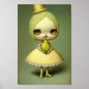 anthropomorphic pear girl in pop surrealist style. poster