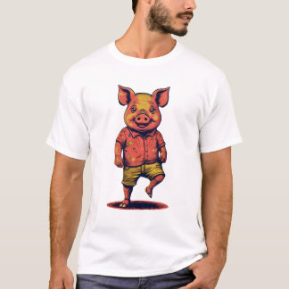 Anthropomorphic Pig In Retro-Pop Neon Noir T-Shirt
