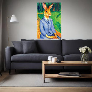 Anthropomorphic rabbit in blue clothes AI Art Poster