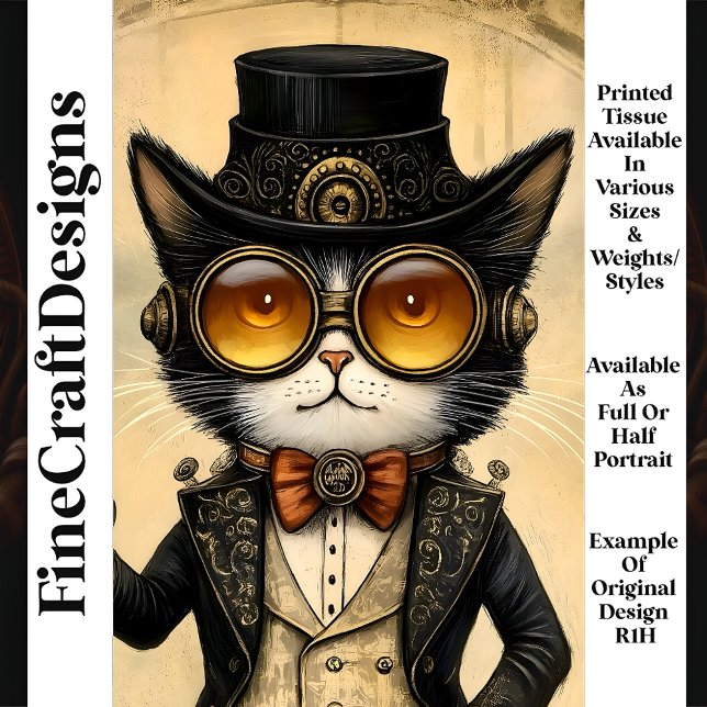 Anthropomorphic Steampunk Chic Cat R1H Decoupage Tissue Paper (Creator Uploaded)