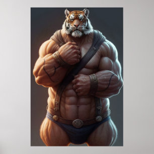 Anthropomorphic Tiger Bodybuilder Digital Art Poster