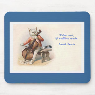 Anthropomorphic Victorian Cat Playing Music Mouse Mat