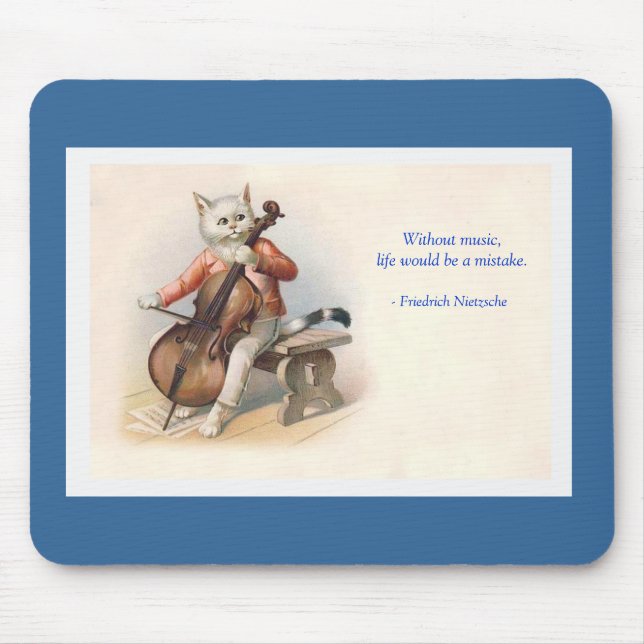 Anthropomorphic Victorian Cat Playing Music Mouse Mat (Front)