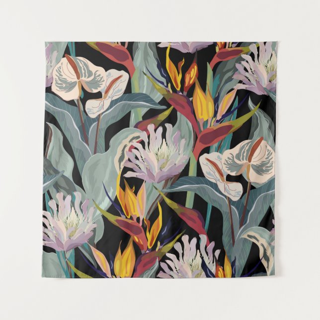 Anthurium and strelitzia seamless vintage pattern. tapestry (Front)