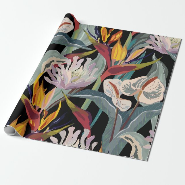 Anthurium and strelitzia seamless vintage pattern. wrapping paper (Unrolled)