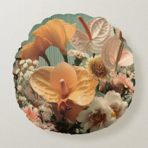 Anthurium and Tropical Floral Arrangement Round Cushion