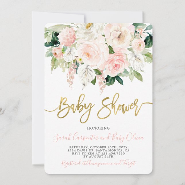 Anthurium Baby Shower Girl floral Invitation (Front)