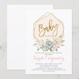 Anthurium Floral Geometric wreath baby shower girl Invitation