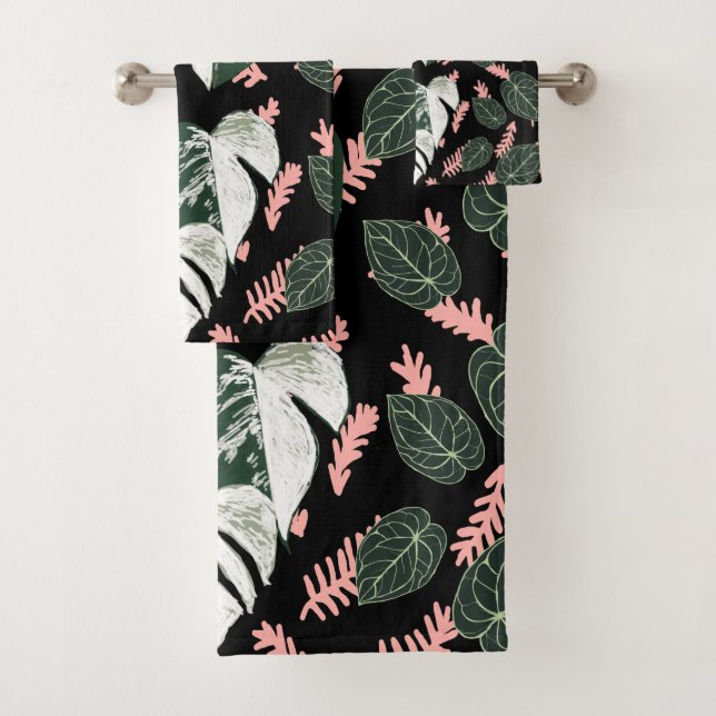 Anthurium Heart Leaves  Bathroom Towel Set (Insitu)
