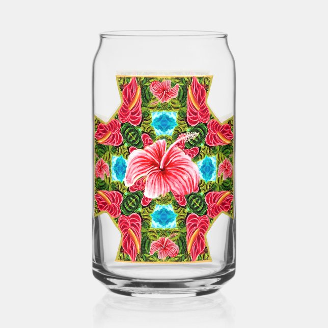 Anthurium & Hibiscus Cross   Can Glass (Front)