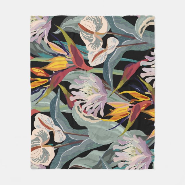 Anthurium Strelitzia: Tropical Vintage Splendour. Fleece Blanket (Front)